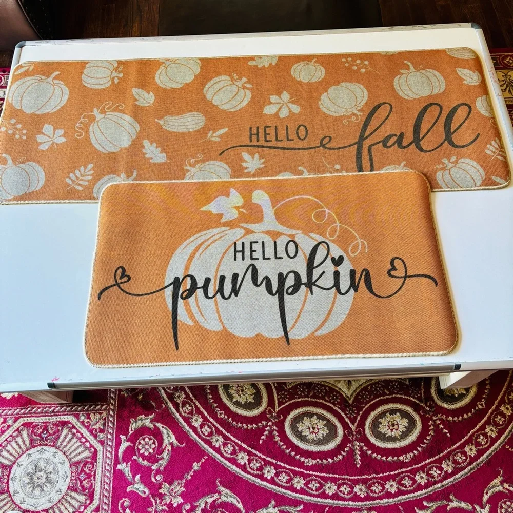 Hello Fall Pumpkin Mat, Set of 2